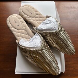 Birdies The Swan Gold Woven Leather Slides Mules Flats Shoes Women’s 10 New NIB